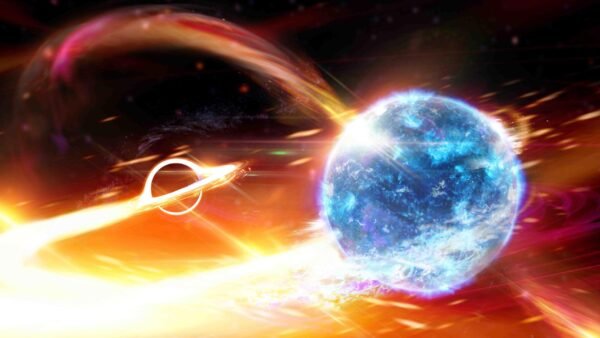 Neutroninės žvaigždės Ir Juodosios Skylės Susidūrimas įspūdingas Vaizdas