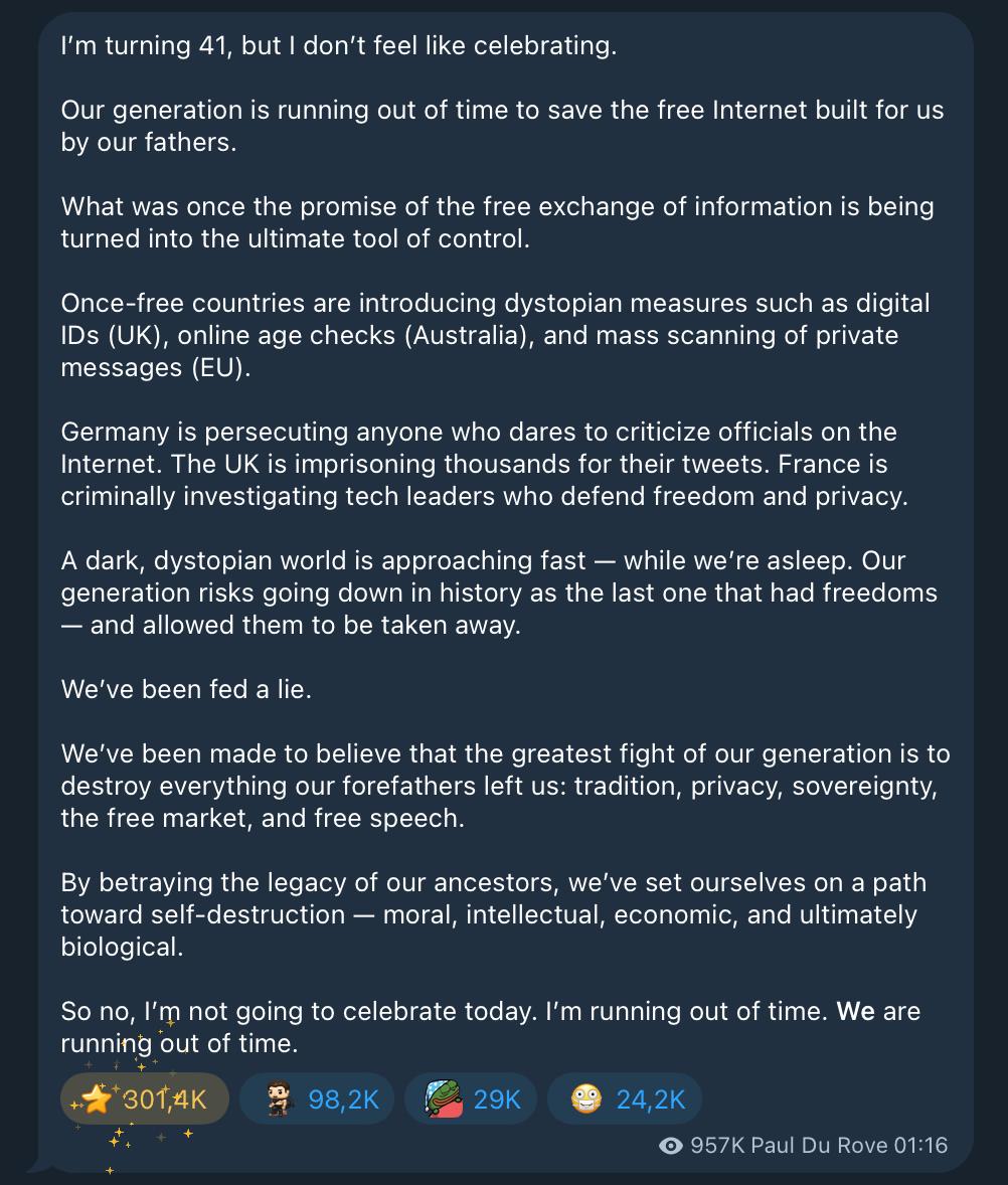 19580 Pavelas Durovas Perspėja Apie Laisvo Interneto Pabaigą