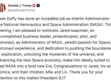 10570 Donaldas Trumpas Pristato Jaredą Isaacmaną Kaip Nasa Vadovą