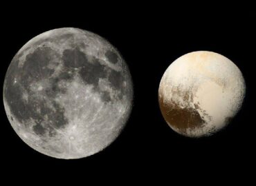 4719 Mėnulio Ir Plutono Dydžių Palyginimas