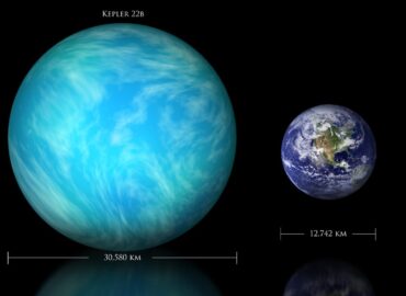 10534 Žemės Ir Kepler 22b Planetų Dydžių Palyginimas