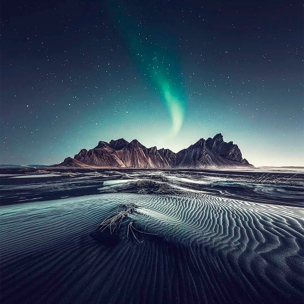 10566 Aurora Virš Stokksnes Kyšulio Islandijoje įspūdingas Gamtos