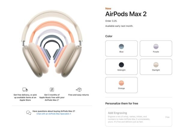 Apple pristatė AirPods Max 2 su patobulintu triukšmo slopinimu ir garso kokybe