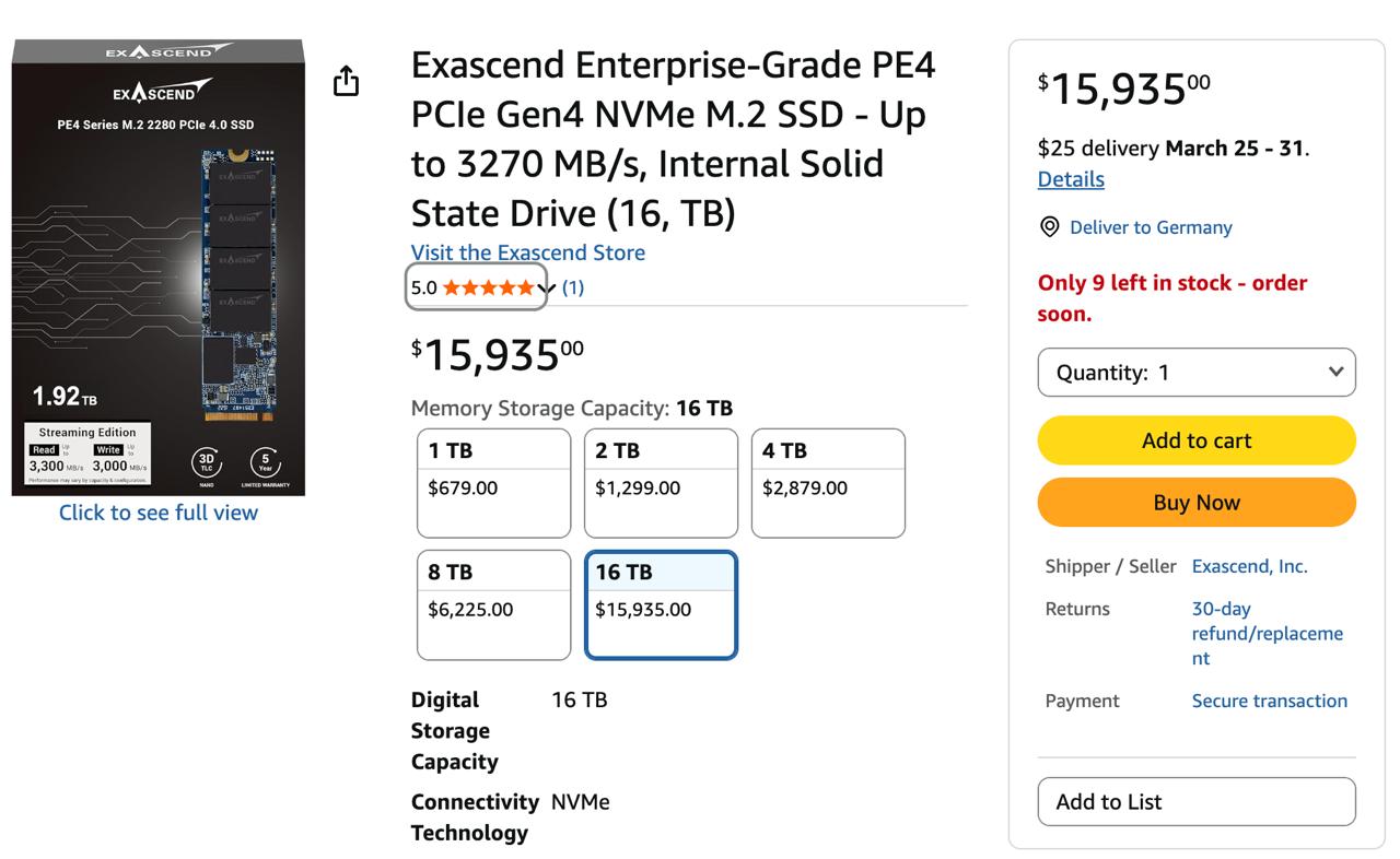 7289 Exascend Pristatė 16 Tb M2 Nvme Ssd Už Beveik 16 Tūkstančių