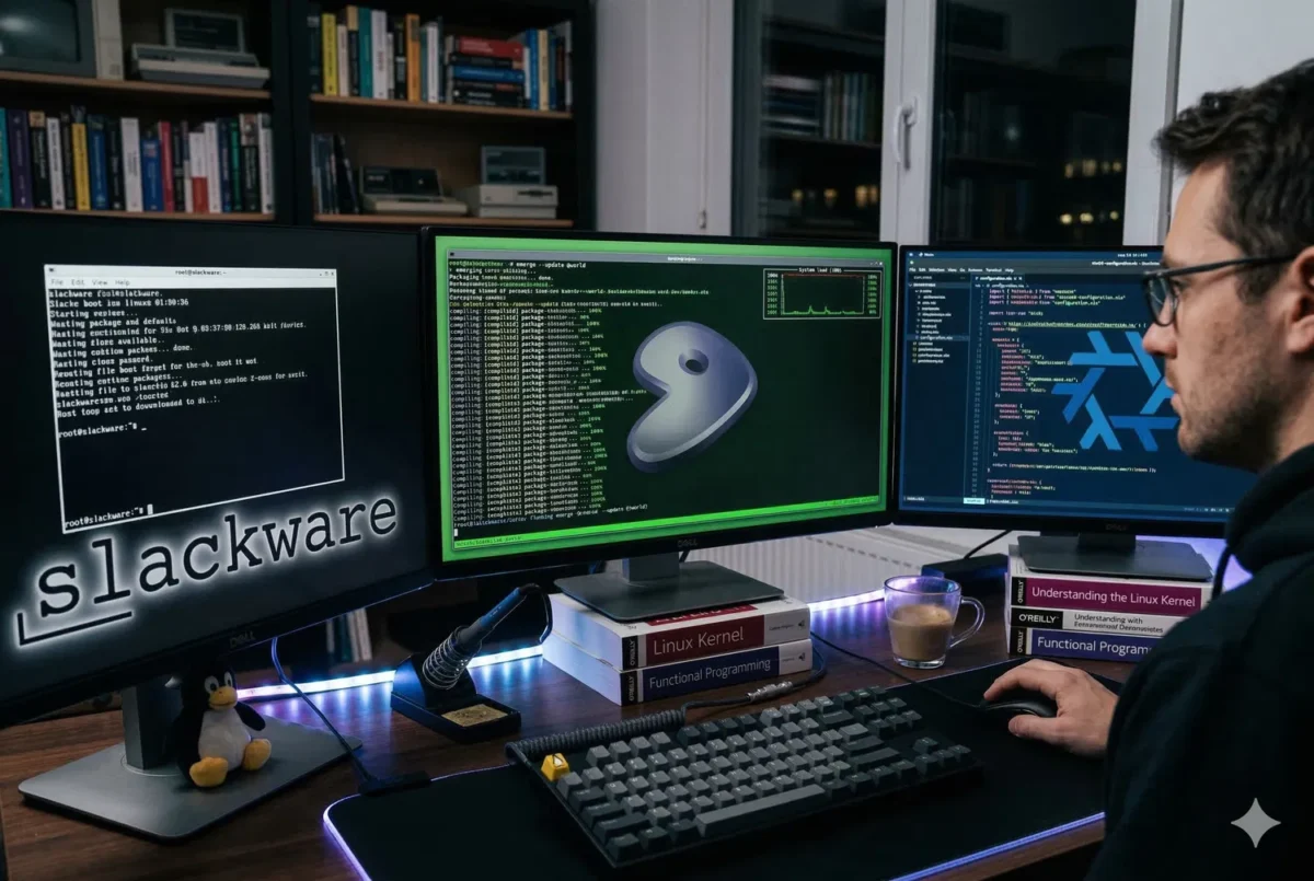 Sudėtingesni už Arch Linux: Slackware, Gentoo ir NixOS iššūkiai