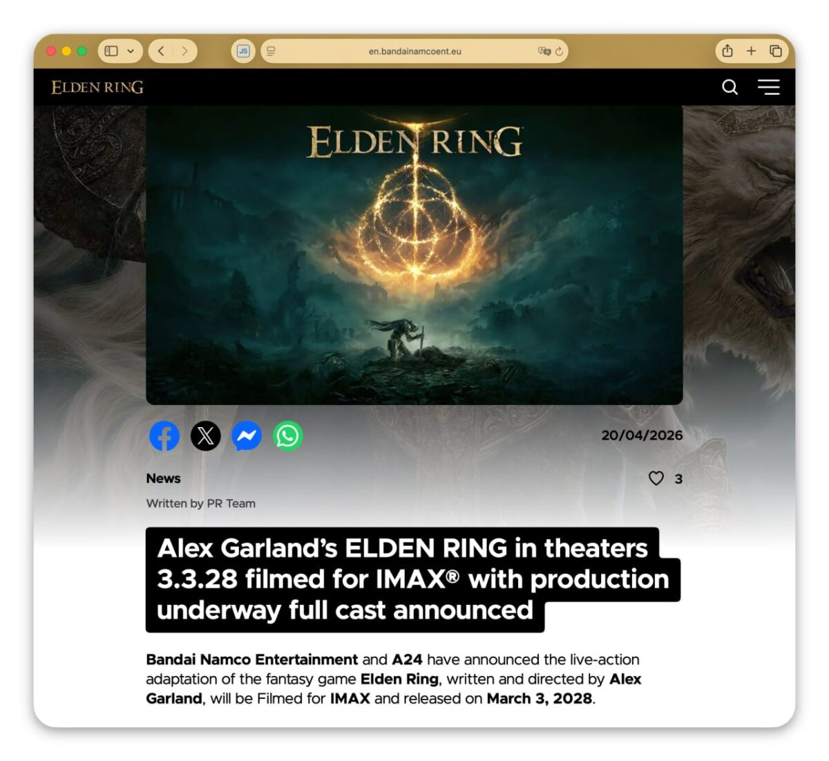 7086 Filmas Pagal Elden Ring Pasirodys 2028 Metais