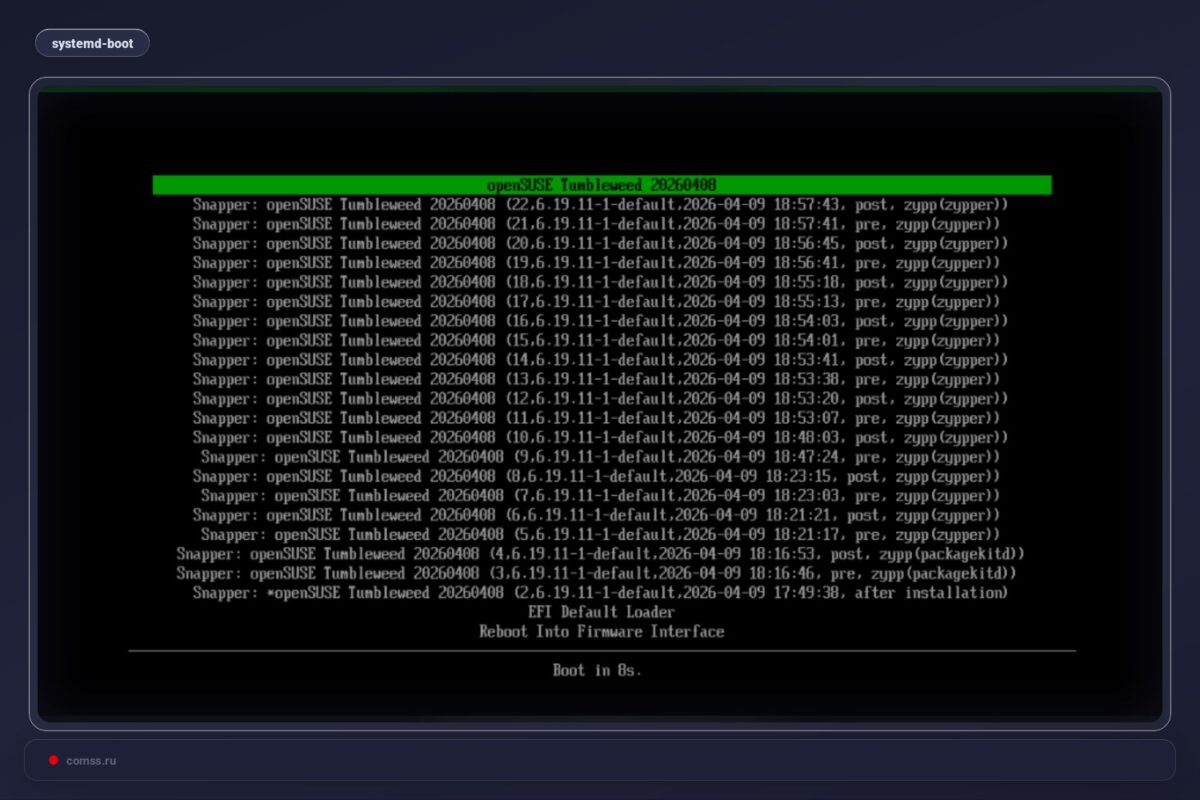 openSUSE Tumbleweed pereina prie systemd-boot naujoms instaliacijoms Opensuse Tumbleweed Pereina Prie Systemd Boot Naujoms Instaliacijoms