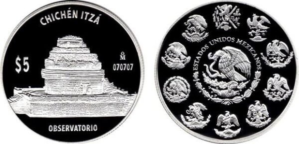 16540 Meksikos 5 Pesų Moneta El Karakolio Observatorija Majų Civi