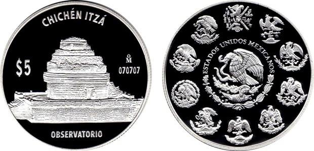 Meksikos 5 pesų moneta: El Karakolio observatorija majų civilizacijoje 16540 Meksikos 5 Pesų Moneta El Karakolio Observatorija Majų Civi