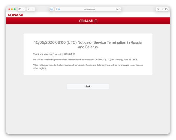 7189 Konami Nutraukia Serverių Veiklą Rusijoje Ir Baltarusijoje