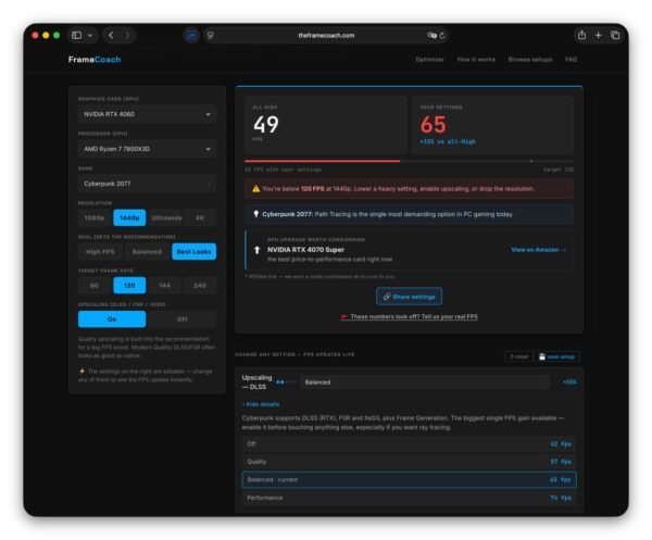 7450 Framecoach Optimizuoja žaidimų Nustatymus Geresniam Fps Ir G