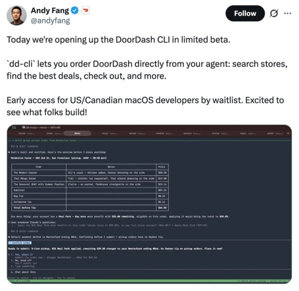 DoorDash įdiegė dirbtinio intelekto agentus maisto užsakymams