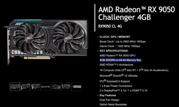 7809 Asrock Pristatė Naująją Radeon Rx 9050 Vaizdo Plokštę Su 4 G