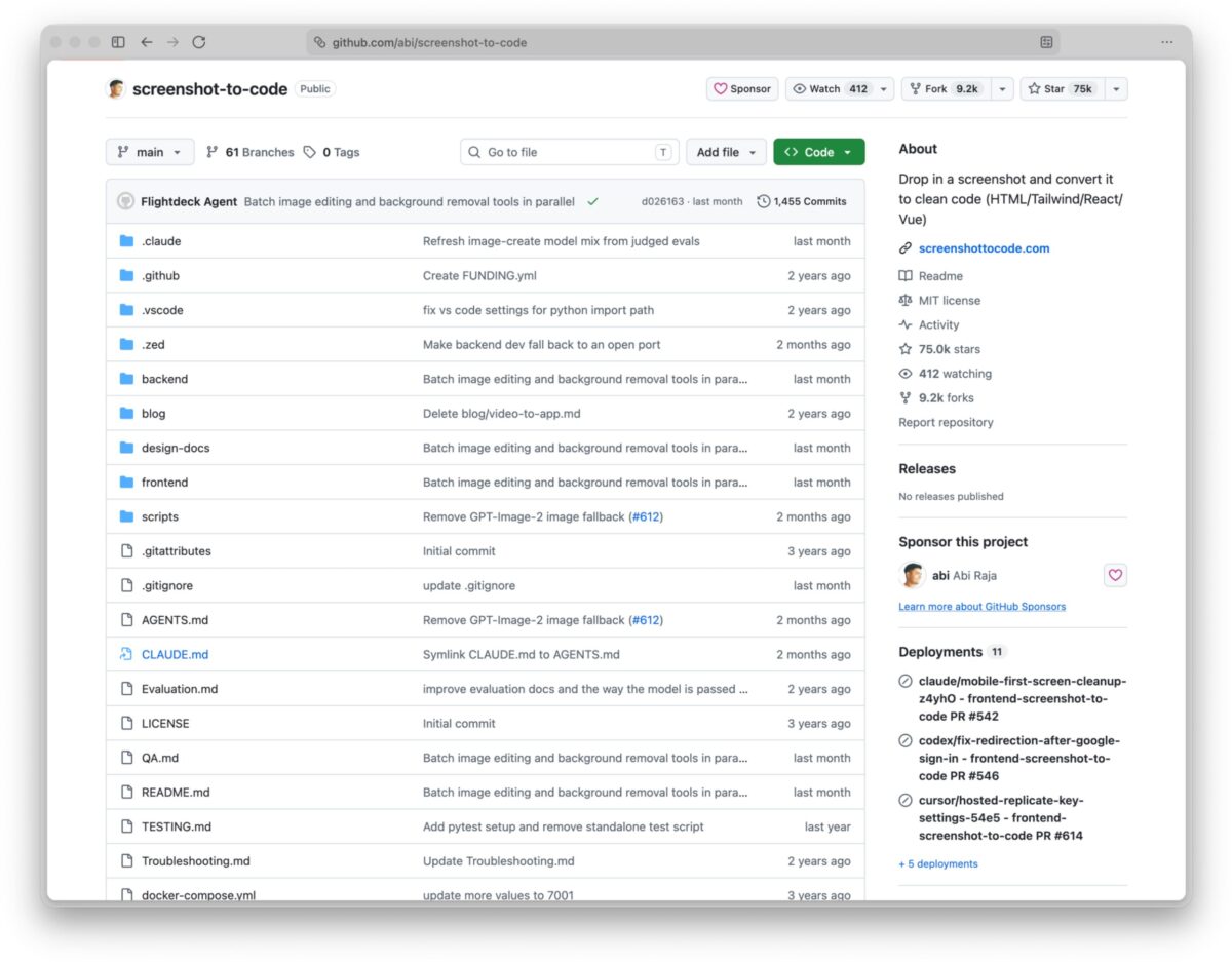 7991 Screenshot To Code Populiarėja Github Platformoje