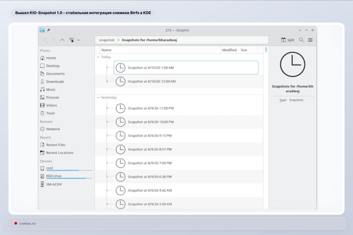 Ileista Kio Snapshot 10 Stabili Btrfs Momentini Kopij Integracija Kde