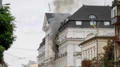 Rusijos dronas atakė Ukrainos saugumo pajėgų būstinę Kijeve, pranešė Zelenskis