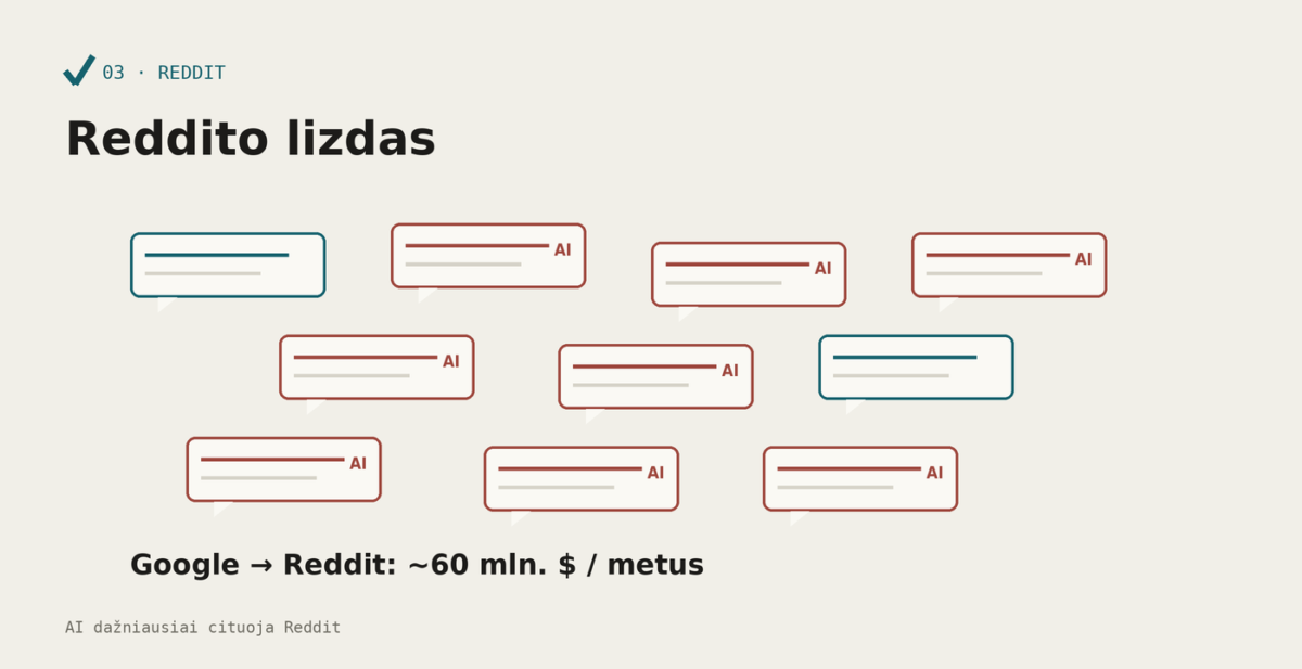 Reddit logotipo erdvė užpildoma botų komentarais, po ja - 60 mln. dolerių srautas iš Google