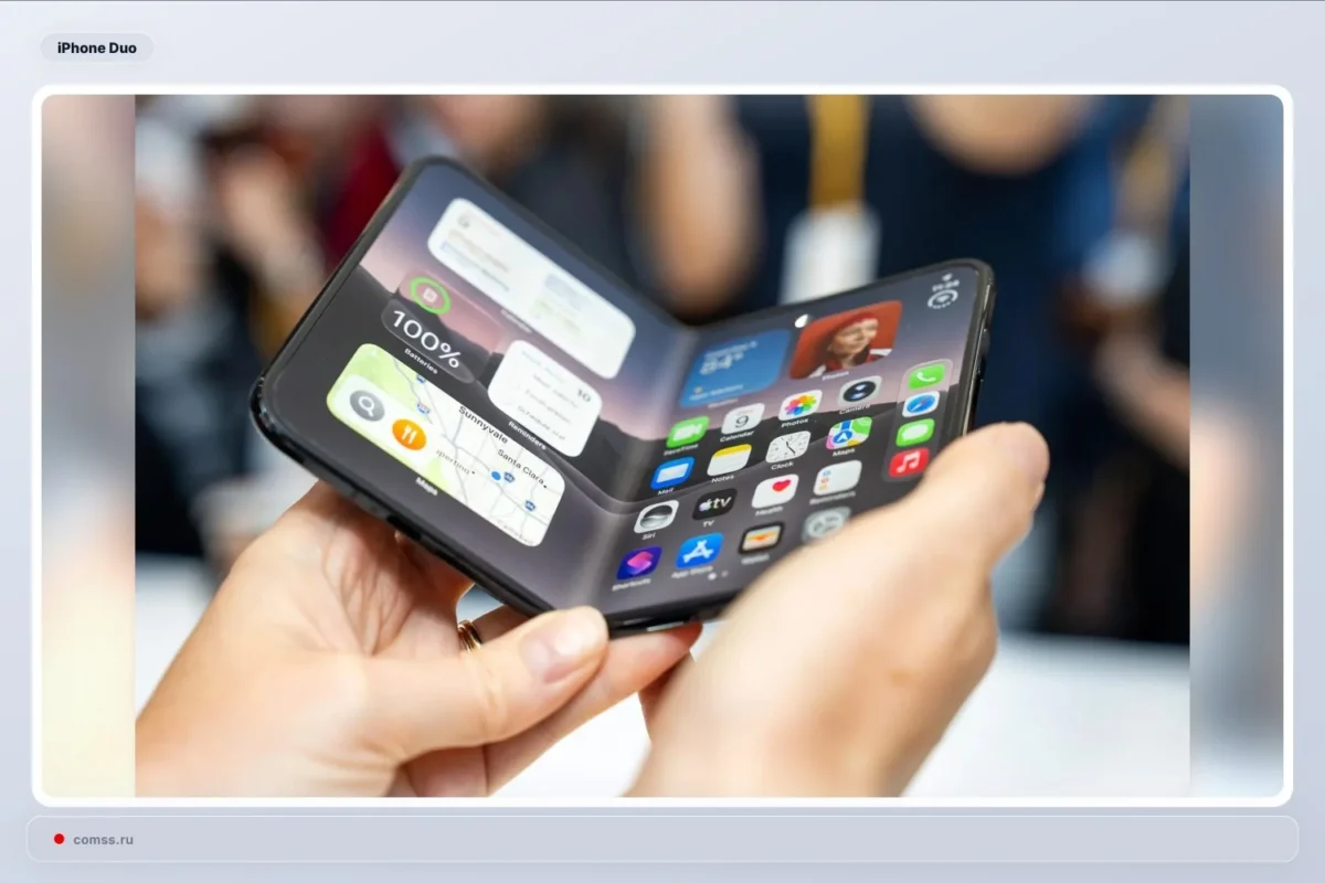 Pranešimuose apie „Apple“ sulankstomą „iPhone Duo“ minimos juodos juostos ir matoma ekrano klostė