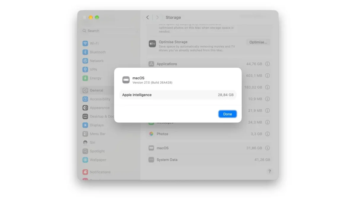 Kai kuriuose Mac kompiuteriuose Apple Intelligence užima apie 30 GB vietos