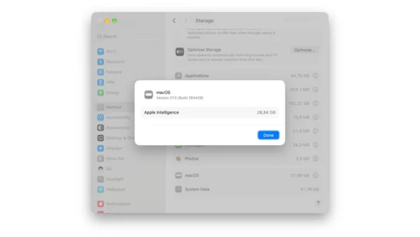 Kai kuriuose Mac kompiuteriuose Apple Intelligence užima apie 30 GB vietos