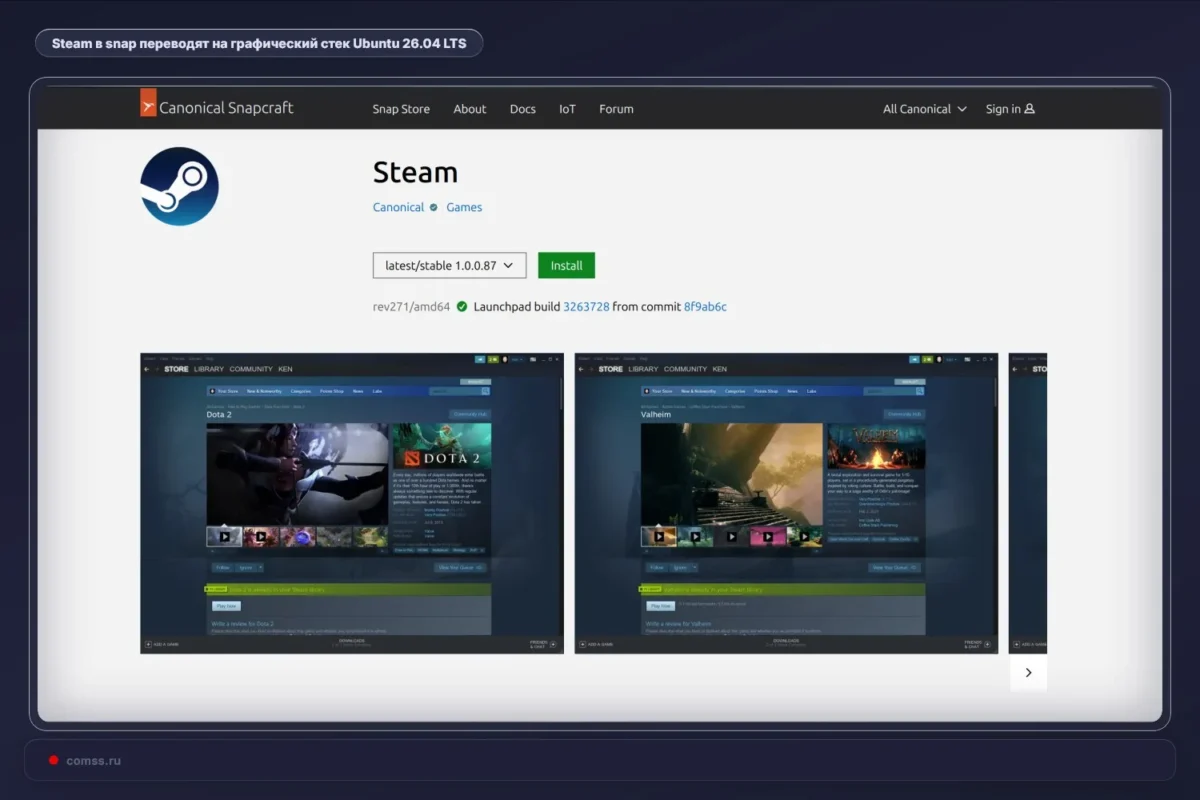 Steam snap testuojamas su Ubuntu 26.04 LTS grafikos aplinka