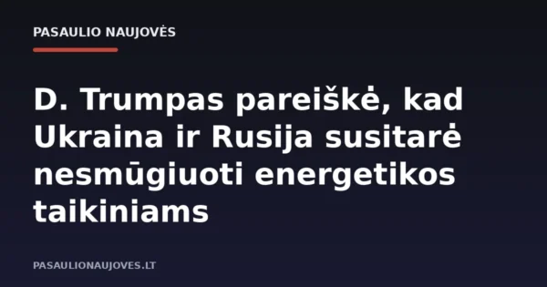 D. Trumpas pareiškė, kad Ukraina ir Rusija susitarė nesmūgiuoti energetikos taikiniams