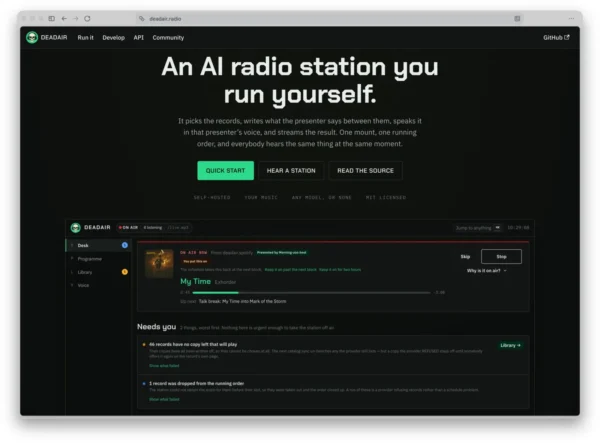 DeadAir siūlo savarankiškai talpinamą interneto radijo stotį su AI vedėju
