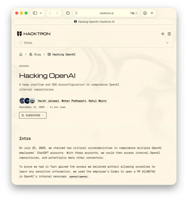 Hacktron pranešė apie dvi kritines OpenAI spragas