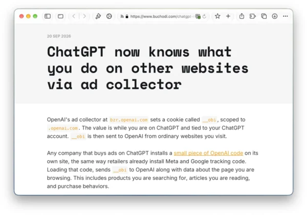 Pranešama apie OpenAI reklamos matavimo priemonę ir numatytai įjungtus rinkodaros slapukus