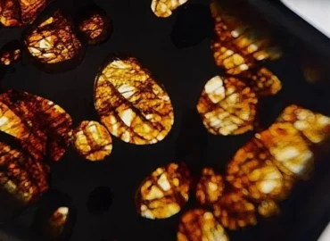 Papuošalai iš meteoritų išryškina olivinus ir Widmanstätteno struktūrą