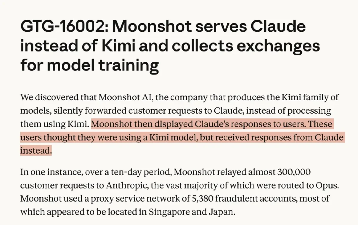 Anthropic pranešė, kad Moonshot AI persiųsdavo klientų užklausas Claude modeliui