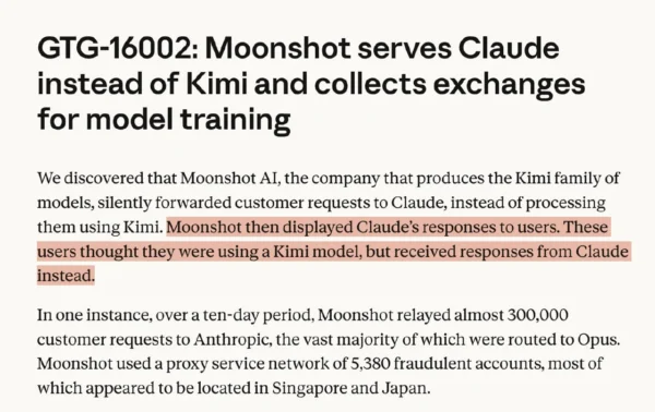 Anthropic pranešė, kad Moonshot AI persiųsdavo klientų užklausas Claude modeliui