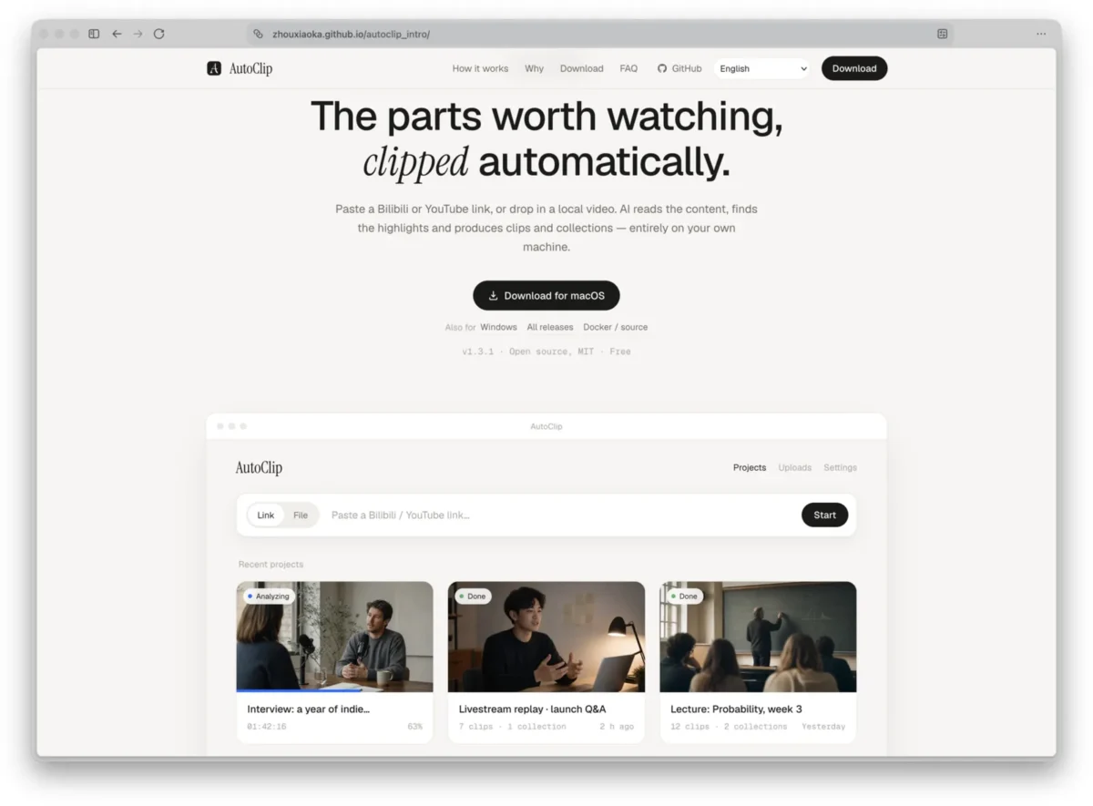 GitHub pristatytas vaizdo įrašų iškarpų kūrimo įrankis AutoClip