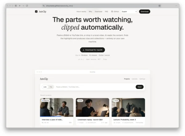 GitHub pristatytas vaizdo įrašų iškarpų kūrimo įrankis AutoClip