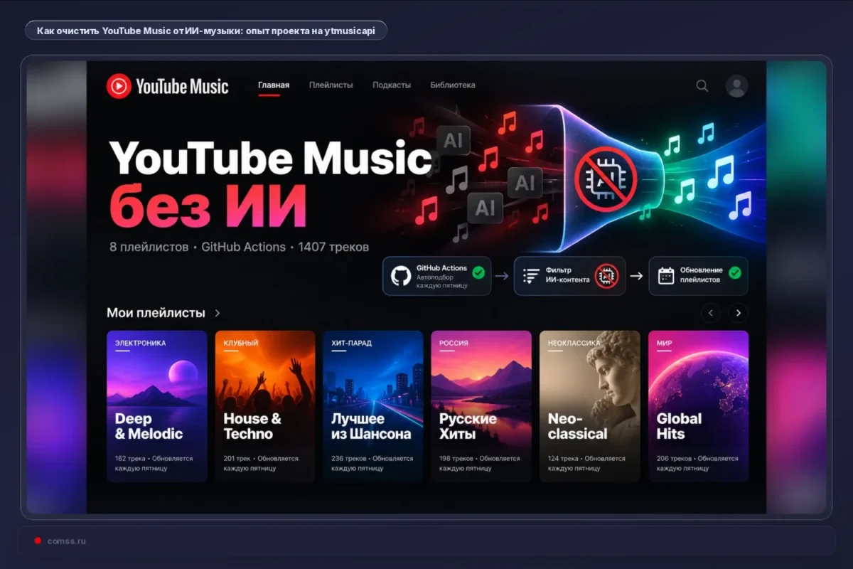Projektas su ytmusicapi ir GitHub Actions filtruoja įtariamus AI kūrinius iš YouTube Music
