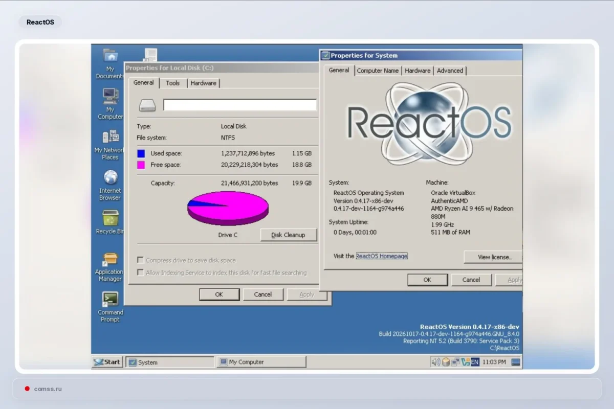 ReactOS NTFS tvarkyklė jau palaiko diegimą ir formatavimą