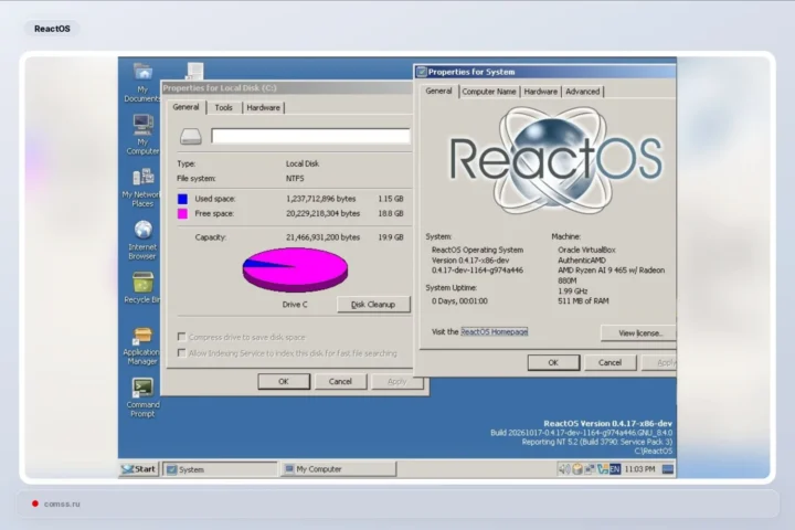 ReactOS NTFS tvarkyklė jau palaiko diegimą ir formatavimą