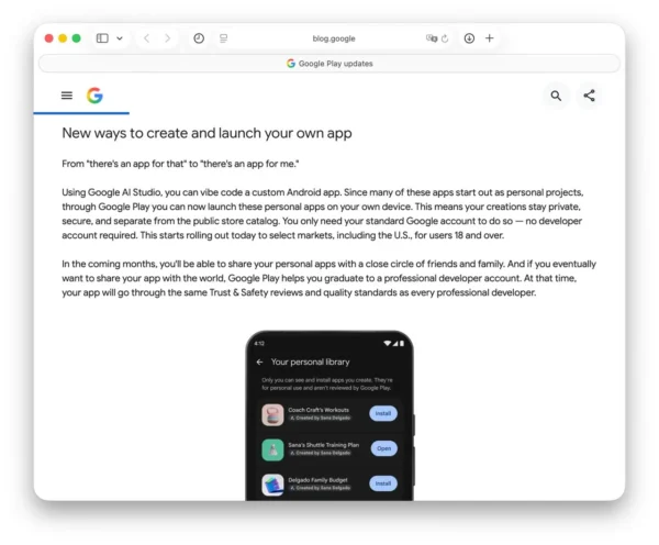 Google leido kurti privačias Android programėles per Google AI Studio