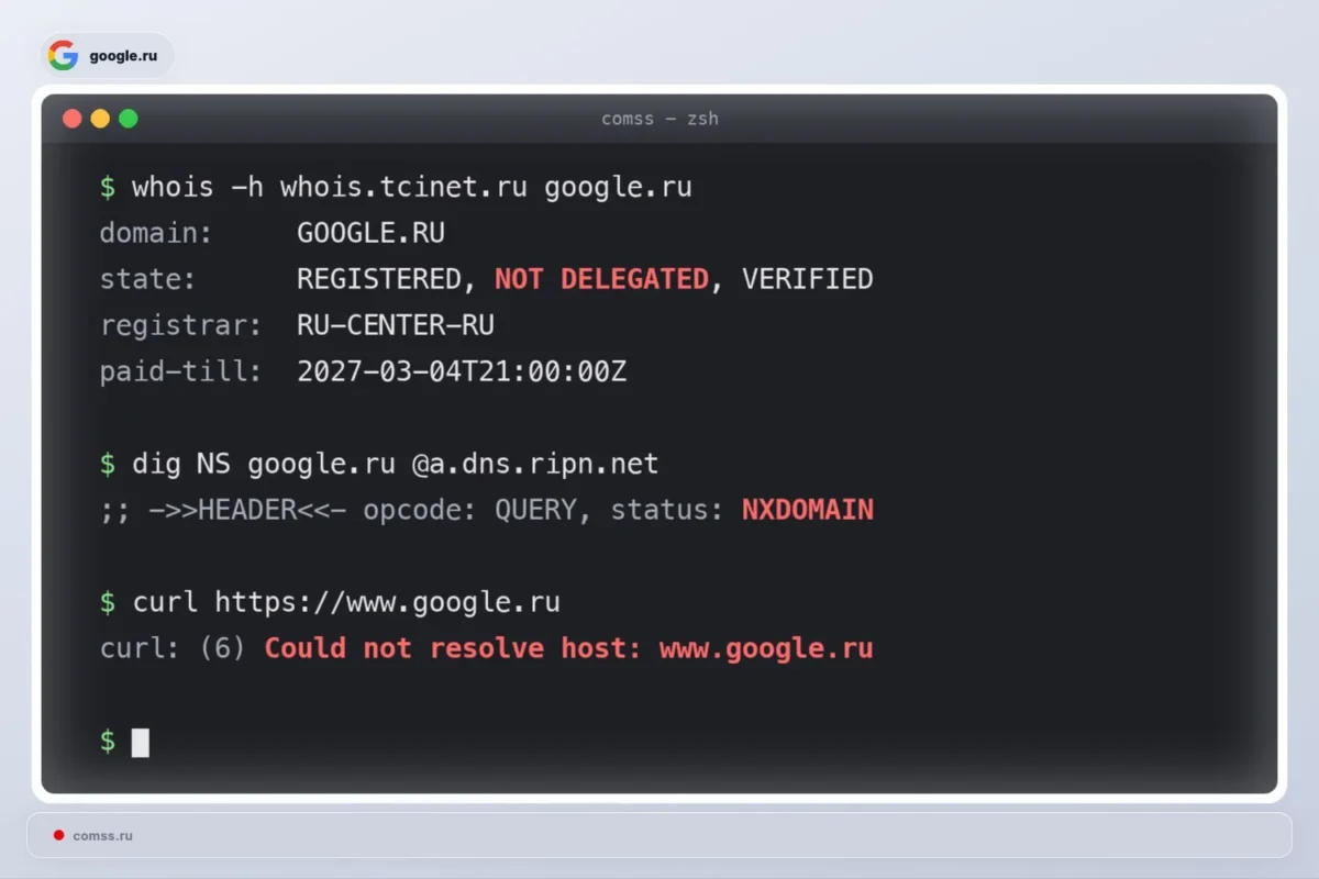 Spalio 14 dieną buvo trumpam panaikintas google.ru delegavimas