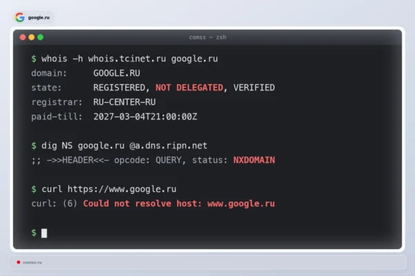Spalio 14 dieną buvo trumpam panaikintas google.ru delegavimas