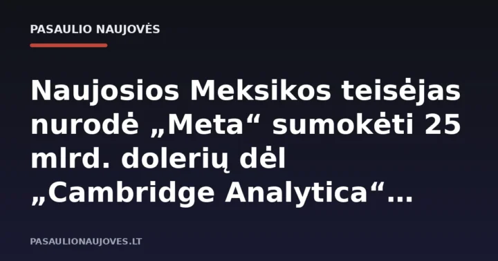 Naujosios Meksikos teisėjas nurodė „Meta“ sumokėti 25 mlrd. dolerių dėl „Cambridge Analytica“ bylos