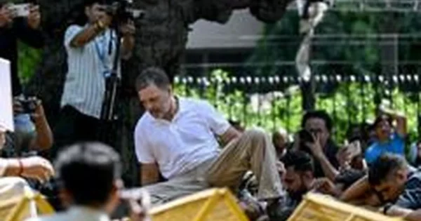 Delyje per protestą sulaikytas opozicijos lyderis Rahul Gandhi