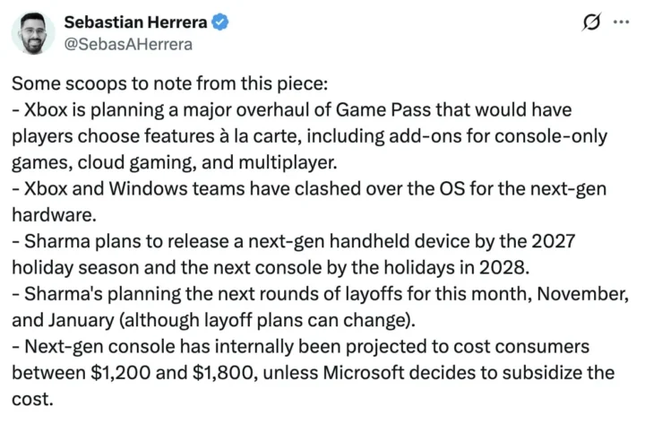 Pranešimuose minima galima naujos kartos Xbox kaina ir planuojami išleidimo terminai