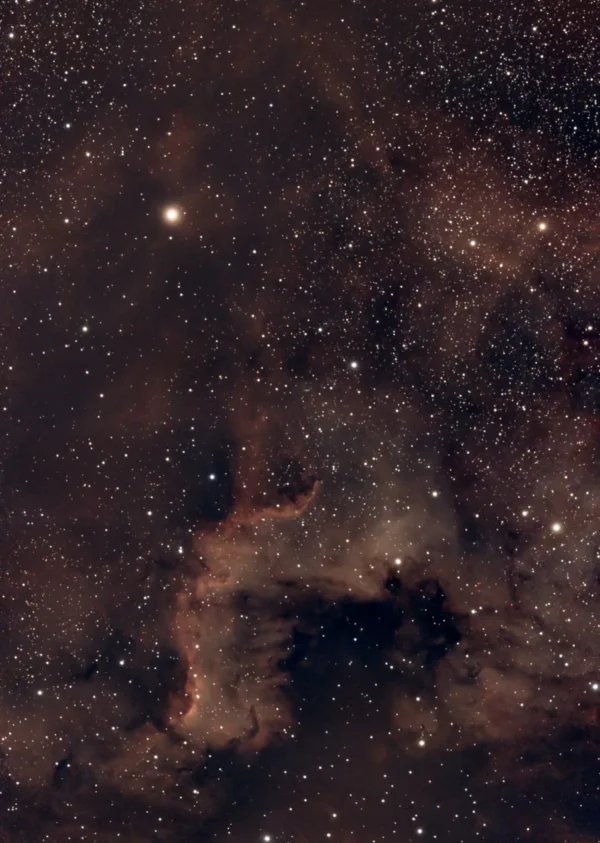 Nufotografuotas Šiaurės Amerikos ūko NGC 7000 fragmentas su Seestar S50