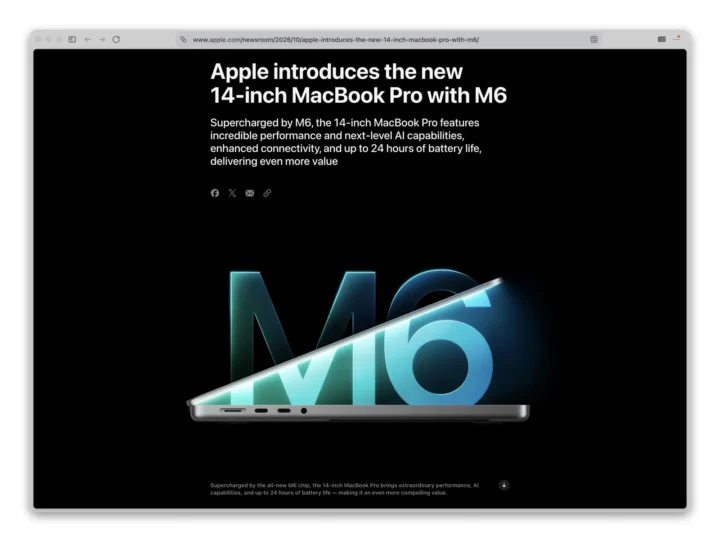 Apple pristatė 14 colių „MacBook Pro“ su M6 lustu